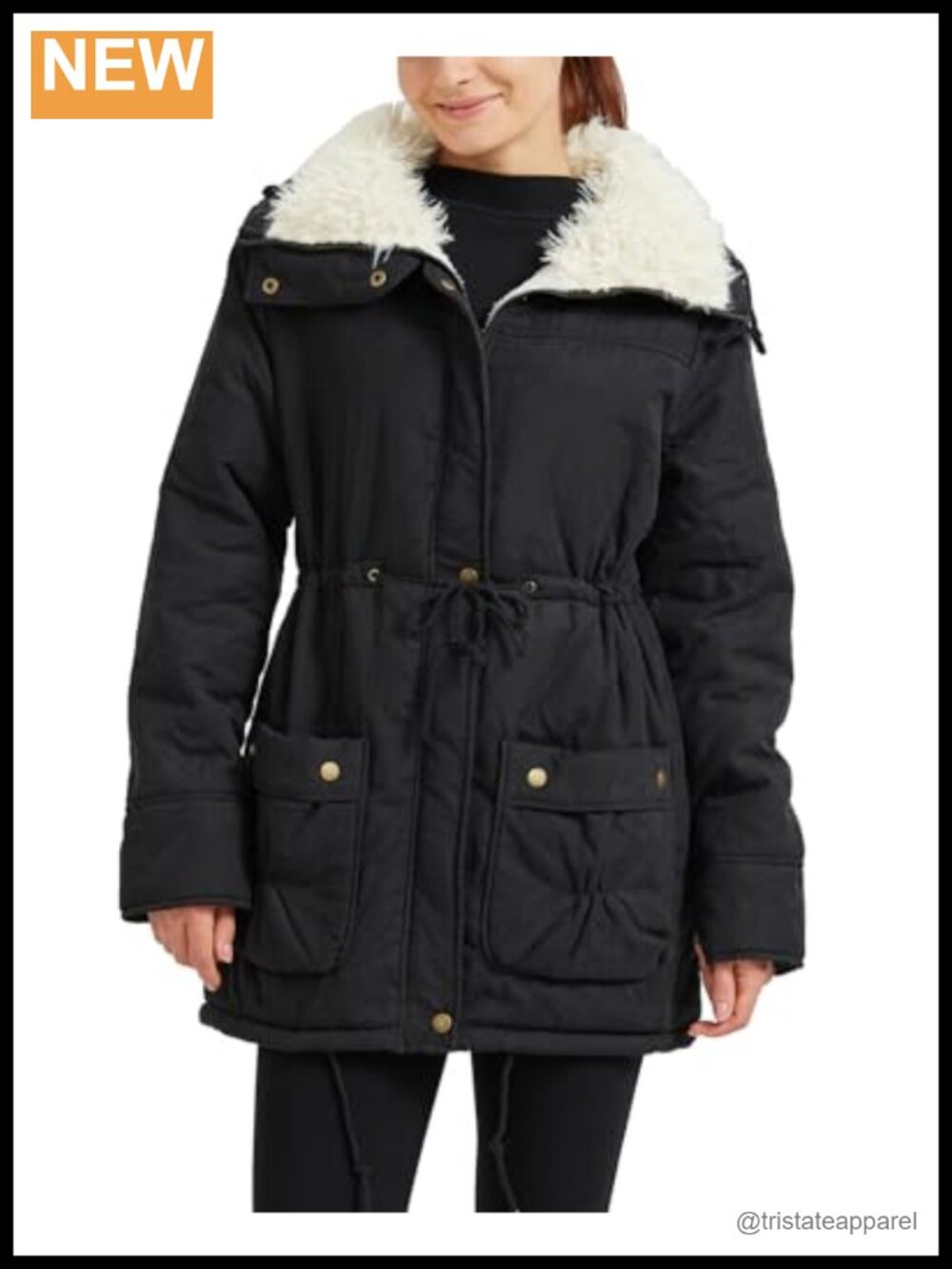 MEWOW Women's Mid Length Faux Lamb Wool Lined Winter Coat Casual Warm Jacket